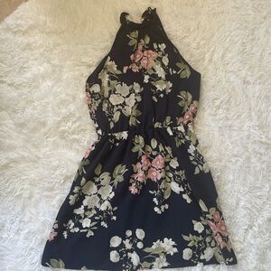 By Dynamite - Floral Halter Neck Mini Dress - Navy and Pink Floral in size M